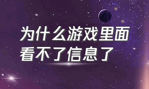 为什么游戏里面看不了信息了