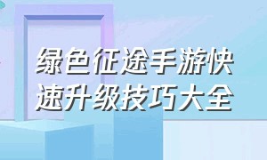 绿色征途手游快速升级技巧大全