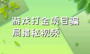 游戏打金项目骗局揭秘视频