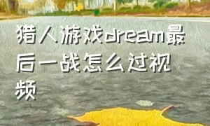 猎人游戏dream最后一战怎么过视频