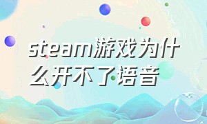 steam游戏为什么开不了语音