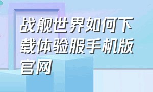 战舰世界如何下载体验服手机版官网