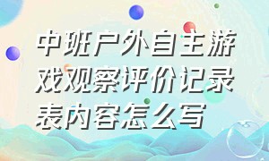 中班户外自主游戏观察评价记录表内容怎么写