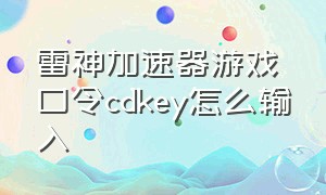 雷神加速器游戏口令cdkey怎么输入