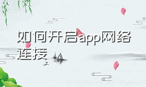 如何开启app网络连接