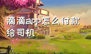 滴滴app怎么付款给司机