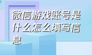 微信游戏账号是什么怎么填写信息