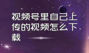 视频号里自己上传的视频怎么下载