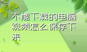 不能下载的电脑视频怎么保存下来