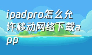 ipadpro怎么允许移动网络下载app