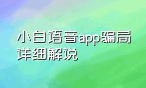 小白语音app骗局详细解说