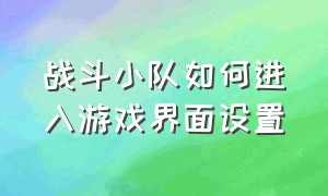 战斗小队如何进入游戏界面设置