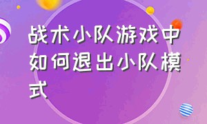 战术小队游戏中如何退出小队模式