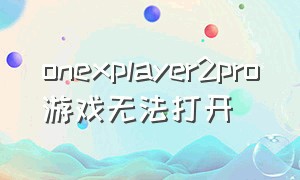 onexplayer2pro游戏无法打开