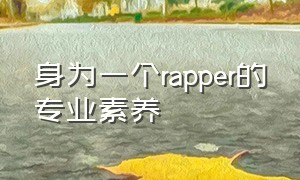 身为一个rapper的专业素养