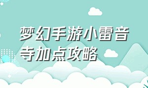 梦幻手游小雷音寺加点攻略