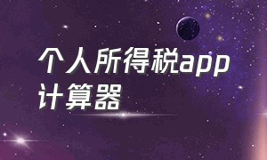 个人所得税app计算器