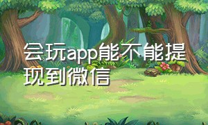 会玩app能不能提现到微信