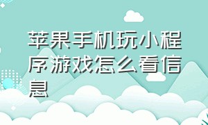 苹果手机玩小程序游戏怎么看信息