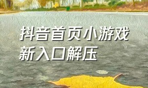 抖音首页小游戏新入口解压