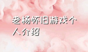 老杨怀旧游戏个人介绍