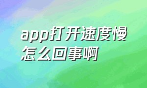 app打开速度慢怎么回事啊